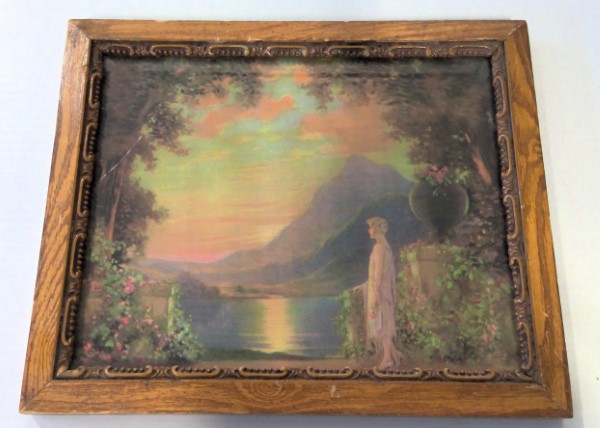 Lady at Sunset by Charles Kendall Manning Print in Antique Wood Picture Frame for sale