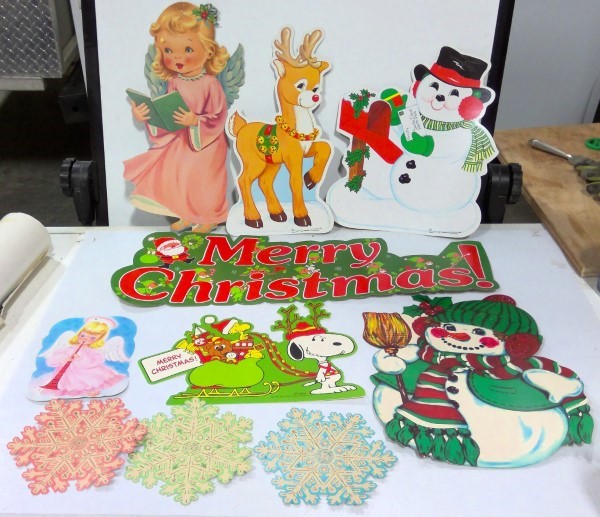 Large Lot of Vintage Christmas Cardboard Cut Outs for sale