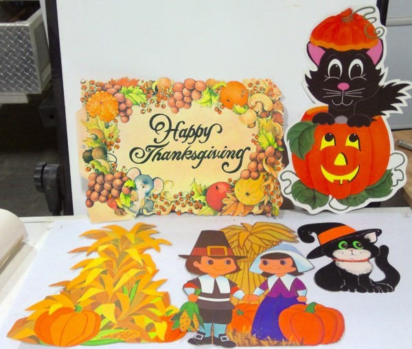 Vintage Thanksgiving and Halloween Cardboard Cutouts for sale