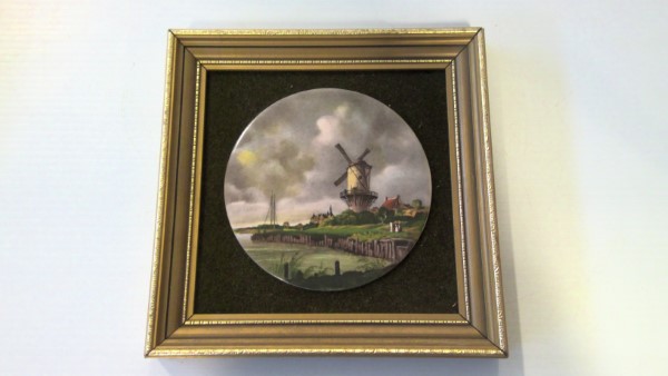 Vintage Dutch Windmill Framed Ceramic Tile. for sale