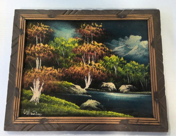 Vintage Velvet Painting in Wood Frame - original for sale