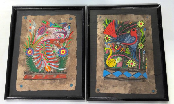 Vintage Mexican Amate Bark Paper Art - Birds for sale