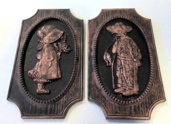 Vintage 1972 & 1976 Holly Hobbie and Robby Hobbie Plastic Wall Plaques for sale