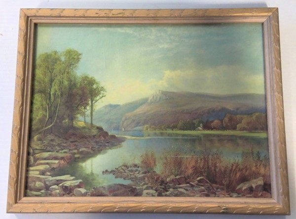 Vintage Thomas Creswick - Lake Windermere Art Litho in Old Wood Frame for sale