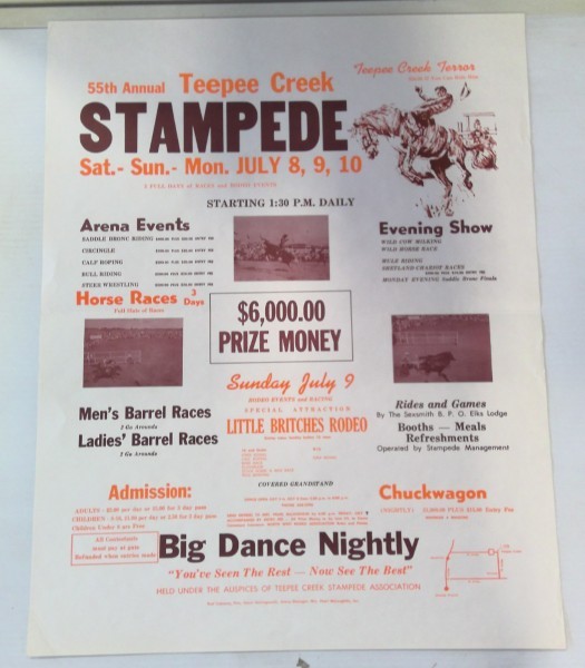 Vintage 1972 Teepee Creek Stampede Advertising Poster for sale