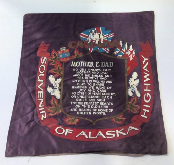 Rare 1940s Alaska Highway Souvenir Pillow Case for sale