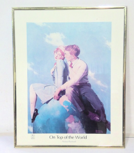 Vintage Norman Rockwell Framed Poster "On Top of the World" for sale