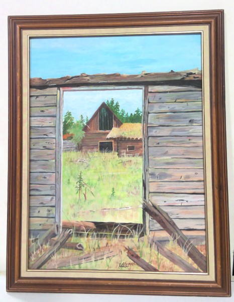 Original Painting of Log Cabin Ruins - E. Coleman for sale