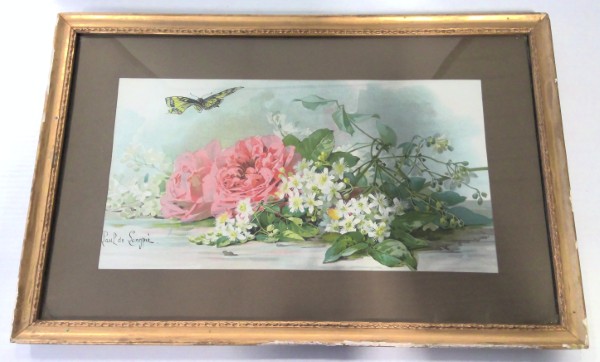 Antique Paul de Longpre Framed Print - Butterfly and Flowers for sale