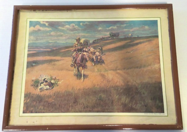 Vintage "When wagon trails were dim" Framed Print by Charles Marion Russell for sale