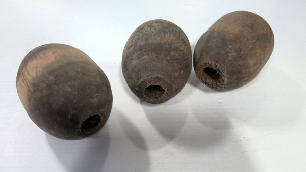 Lot of 3 19th Century Carved Wood Fishing Net Floats for sale