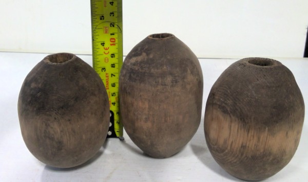 Lot of 3 19th Century Carved Wood Fishing Net Floats for sale