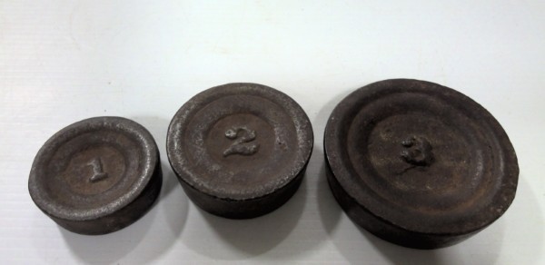 Antique Cast Iron Scale Weights 1LB 2LB and 3LB for sale