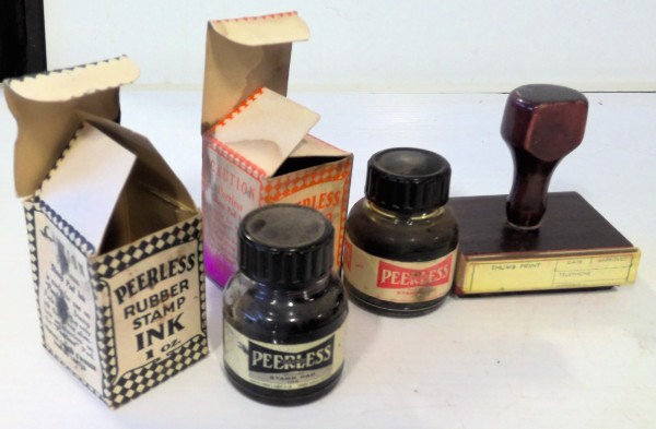 Vintage Peerless Canada Rubber Stamp Ink and Vintage Thumb Print Stamp for sale