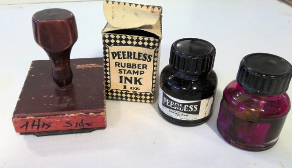 Vintage Peerless Canada Rubber Stamp Ink and Vintage Business Stamp for sale