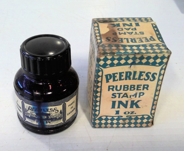 Vintage Peerless Rubber Stamp Ink - Blue in Original Box for sale