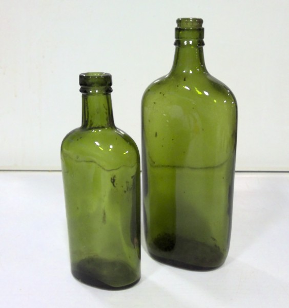 Lot of 2 Antique Green Glass Bottles for sale