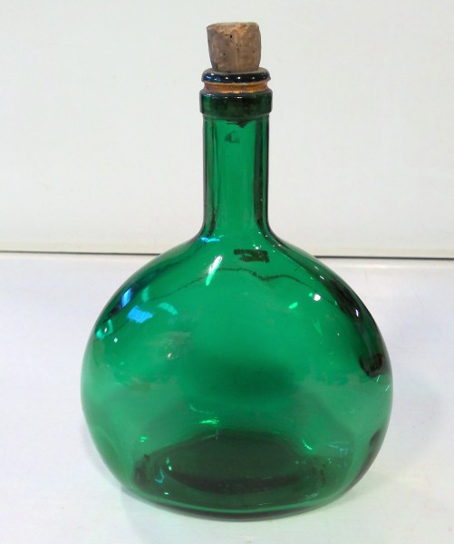 Vintage Green Glass Bottle 8" Tall for sale