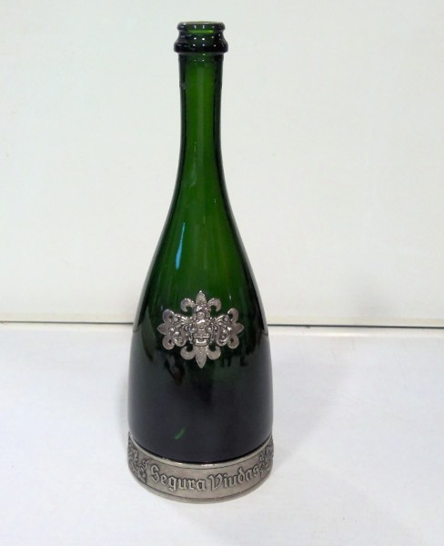 Vintage Segura Viudas Glass Wine Bottle With Heavy Pewter Base for sale