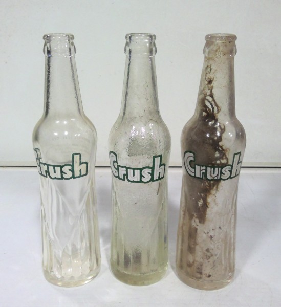 Lot of 3 1950s Canada Orange Crush Bottles - 3 Different styles for sale