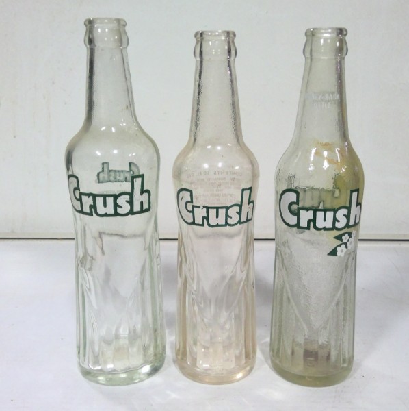 Lot of 3 1950s-60s Canada Orange Crush Bottles – 3 Different styles and sizes for sale