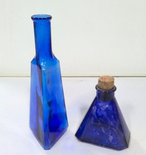 Lot of 2 Vintage Cobalt Blue Apothecary / Decorative Glass Bottles for sale