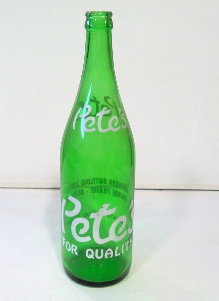 Vintage Pete's For Quality Northern Bottling Grande Prairie Alberta 28 Oz. Bottle for sale