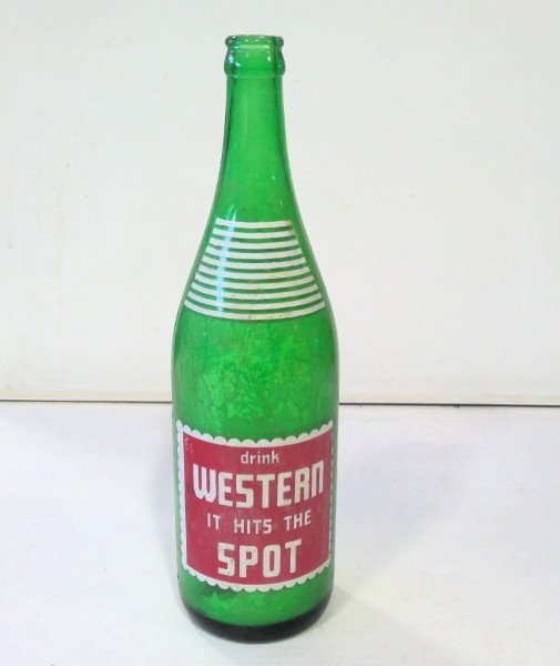 Vintage "Drink Western It Hits the Spot" Vermillion Beverages Alberta 28 Oz Bottle for sale