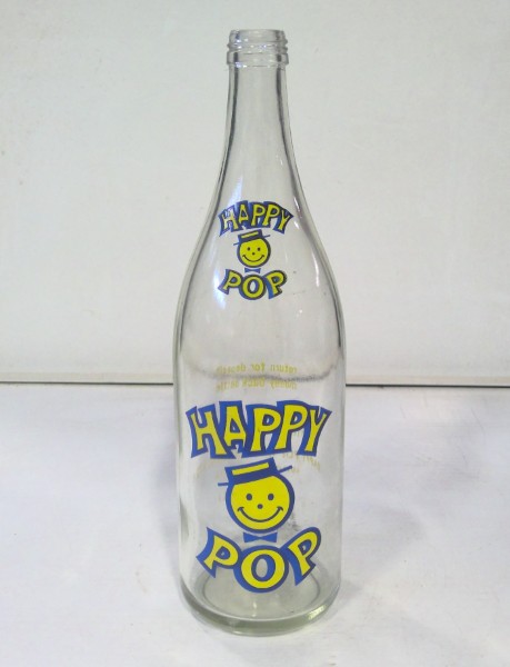 Vintage Happy Pop 30 Oz. Glass Bottle - Edmonton Alberta for sale