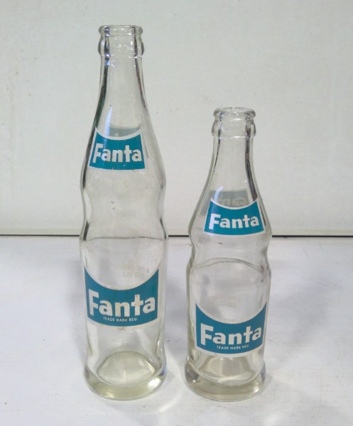 Vintage Lot of 2 10 Oz. and 6 Oz. Glass Fanta Bottles for sale