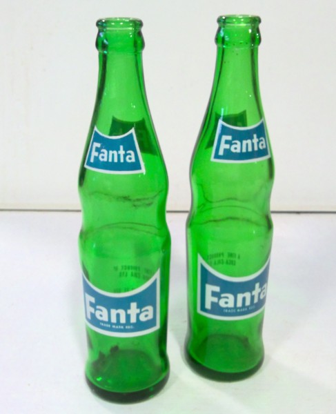 Vintage Lot of 2 10 Oz. Green Glass Fanta Bottles for sale