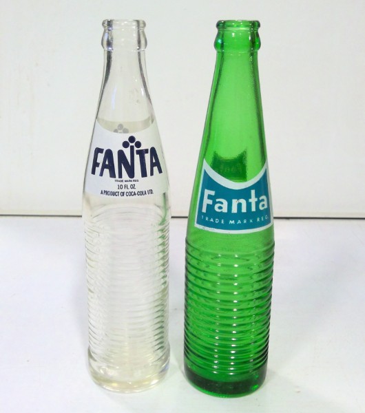 Vintage Lot of 2 10 Oz. Ribbed Glass Fanta Bottles for sale