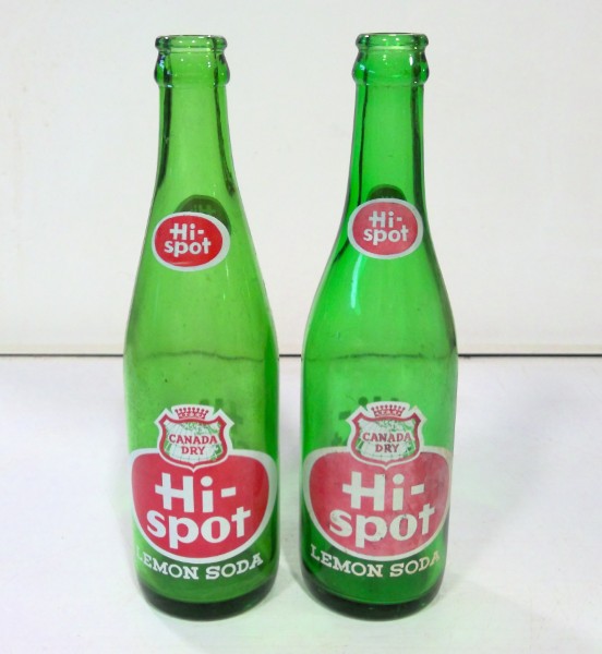 Vintage Lot of 2 Canada Dry Hi-Spot Lemon Soda Glass Bottles 12 Oz. for sale