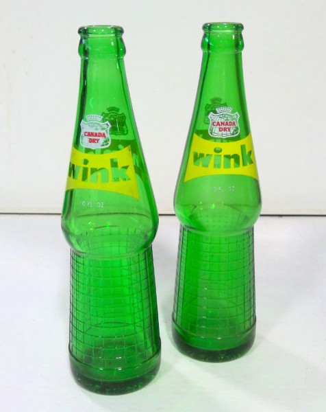 Vintage Lot of 2 Canada Dry Wink Glass Bottles 10 Oz. 1956 for sale