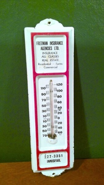 Vintage Freeman Insurance Agencies Innisfail Alberta Advertising Thermometer for sale