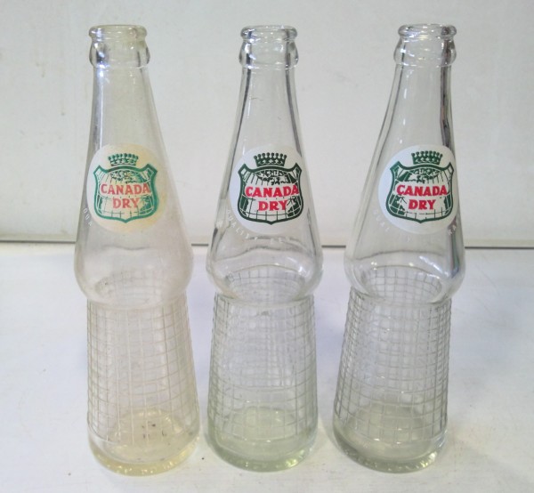 Lot of 3 Vintage 1956 Canada Dry Ginger Ale Glass Bottles for sale