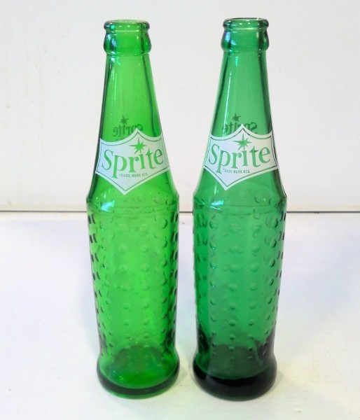 Lot of 2 Vintage Green Glass Sprite Bottles for sale