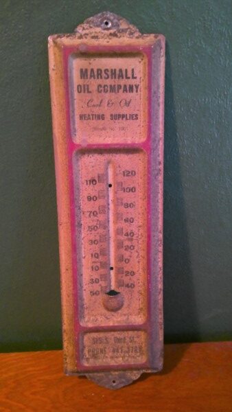 Vintage Marshall Oil Company Coal & Oil Heating Supplies Advertising Thermometer for sale