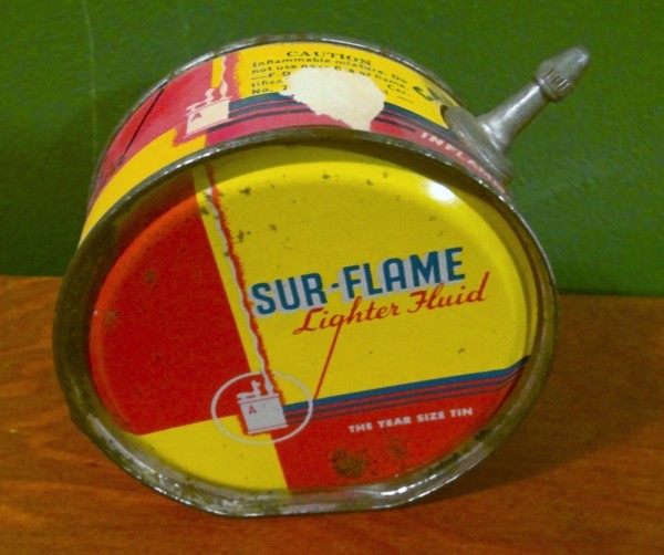 Vintage Sur Flame Lighter Fluid Collectible Year Size Tin 6 FL. Oz for sale