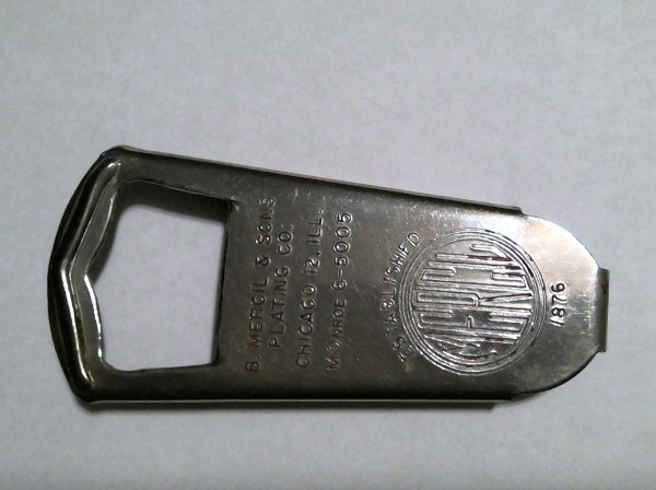 Vintage B. Mercil & Sons Plating Co. Chicago Bottle Opener for sale