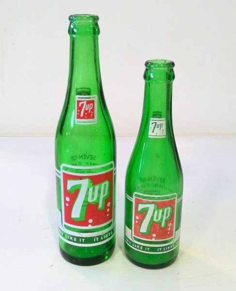 Vintage 7up 7 Oz. and 10 Oz. Glass Bottles - Lot of 2 for sale