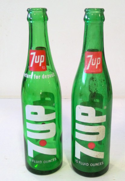 Vintage 7up 10 Oz. Glass Bottles - Lot of 2 for sale