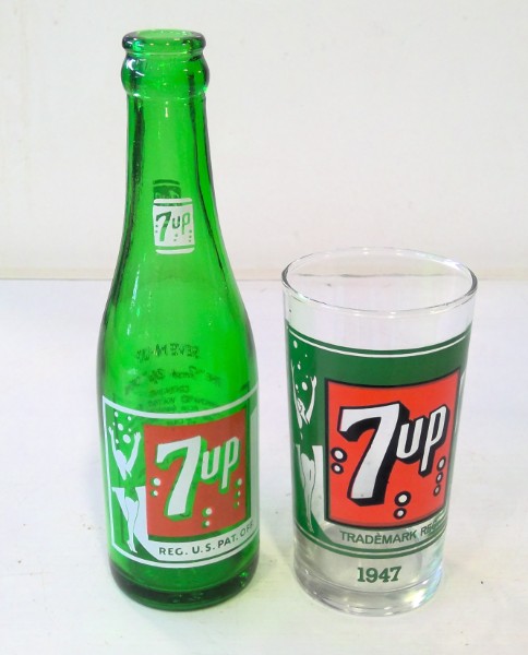 Vintage 7up Swimsuit Design 7Oz. Bottle with Matching 1947 Glass for sale