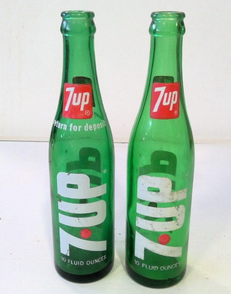 Vintage 7up 10 Oz. Glass Bottles – Lot of 2 for sale