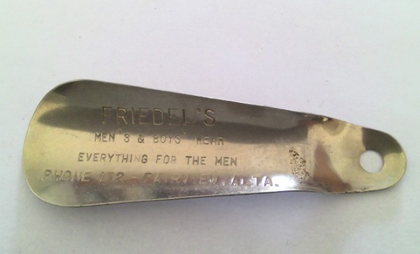 Vintage Friedel's Men's & Boys Wear Fairview Alberta Advertising Shoe Horn for sale