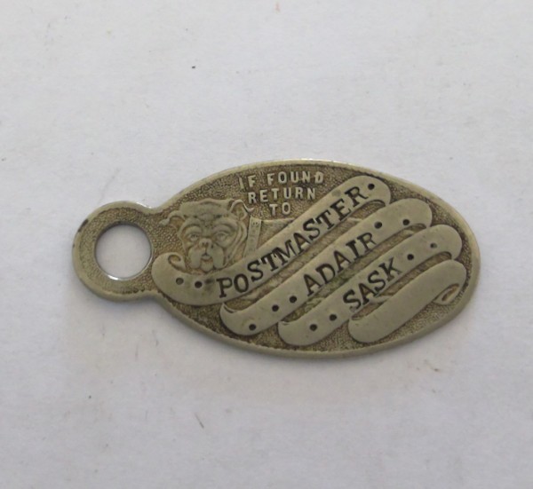 Antique Key Fob - If Found Return to Postmaster Adair Saskatchewan for sale