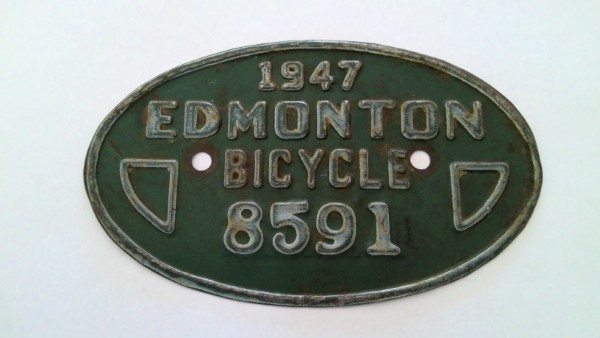 Vintage 1947 Edmonton Bicycle License Plate for sale