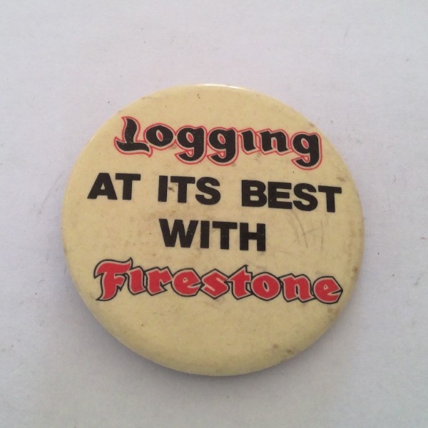 Vintage Logging at its Best With Firestone Tires Pinback for sale