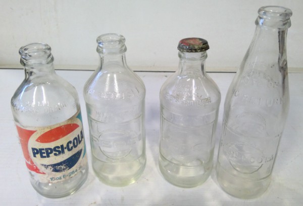 Lot of 4 Vintage Pepsi 10 Oz. Non Returnable Glass Bottles - Different Varieties for sale