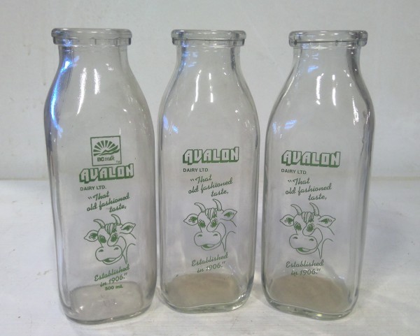Lot 3 Avalon Dairy ltd. Glass Milk Bottles for sale
